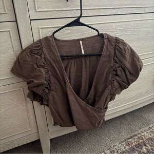 Free People can't get enough wrap top puffed sleeves in poplin size extra small